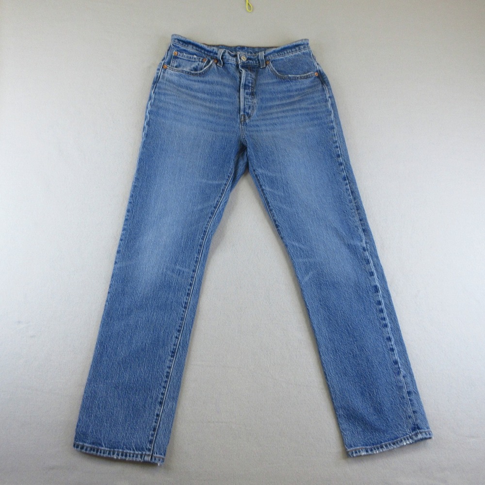 Levis 501 Jeans Womens 31 Blue Medium Wash High Rise Straight Leg Button Fly